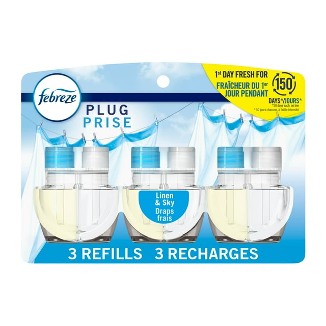 Febreze Plug In Air Freshener Linen & Sky Scent 3 Refills 2.63 fl oz
