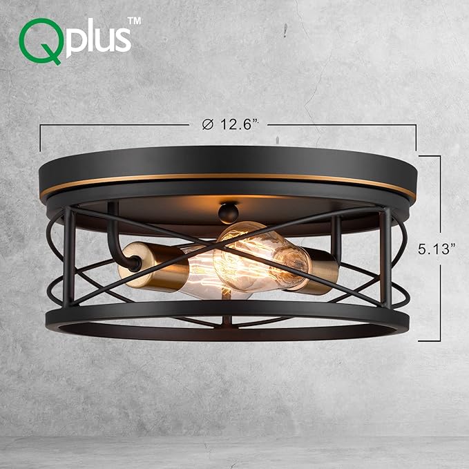 Qplus 2-Light Flush Mount Rustic Industrial Vintage Style
