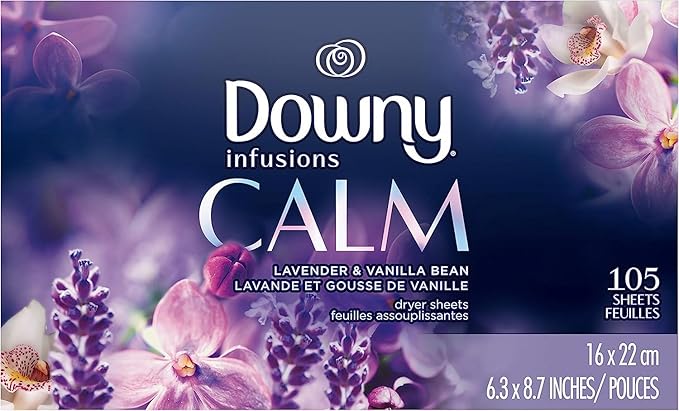 Downy Infusions 105-Pack Calming Fabric Softener Dryer Sheets, Lavender & Vanilla Bean