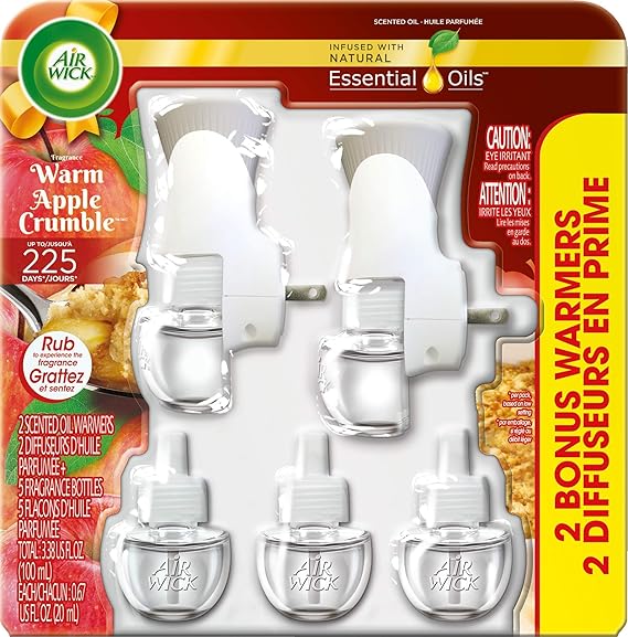 Airwick Plug-in Air Freshener, Scented Oil Kit, Warm Apple Crumble, 2 Plug-in + 5 Refills, Special Edition