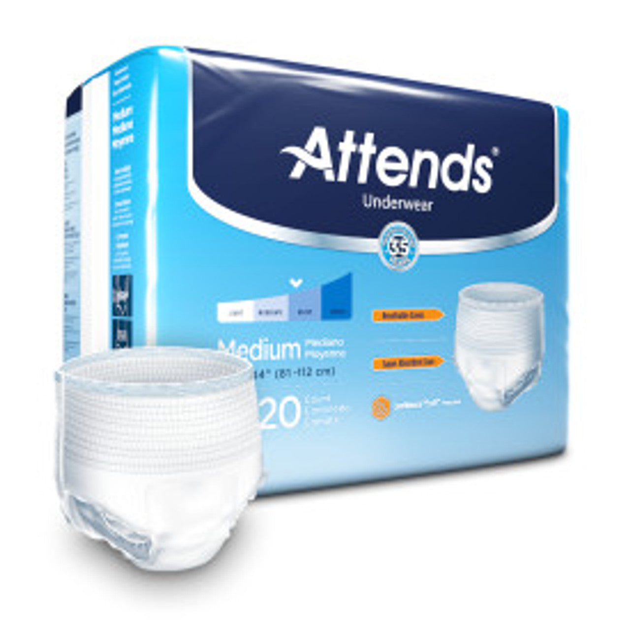 Attends Underwear Medium Waist Size 34" - 44" - Bag of 20