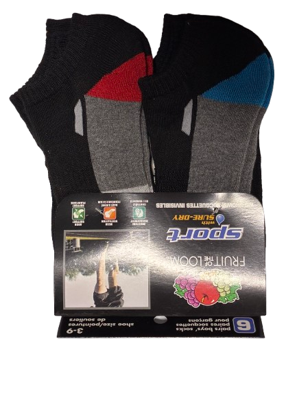 Fruit of the Loom Sport with Sure-Dry 6 Pairs, 3-9 Shoe Size
