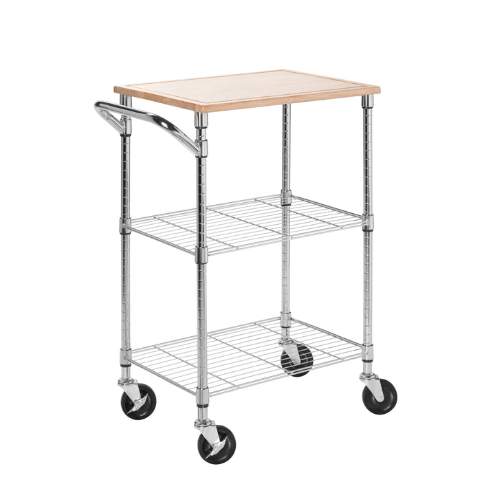Honey-Can-Do Rolling Kitchen Cart with Cutting Board Chrome/Wood