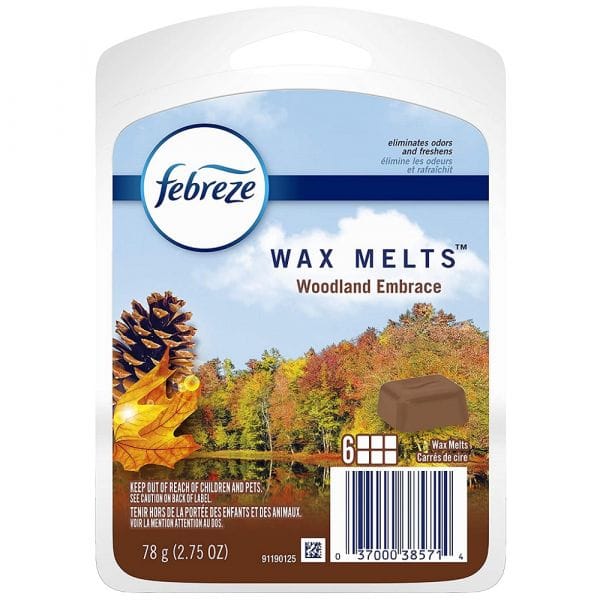 Febreze Odor-Eliminating Wax Melts Air Freshener Refills, Woodland Embrace, 6 count