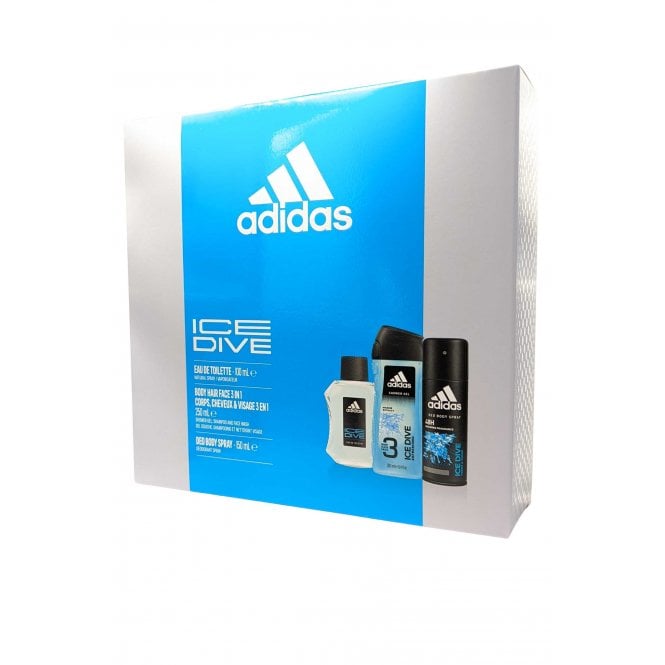 Adidas Ice Dive Men EDT Spray + Shower Gel + Deo Body Spray
