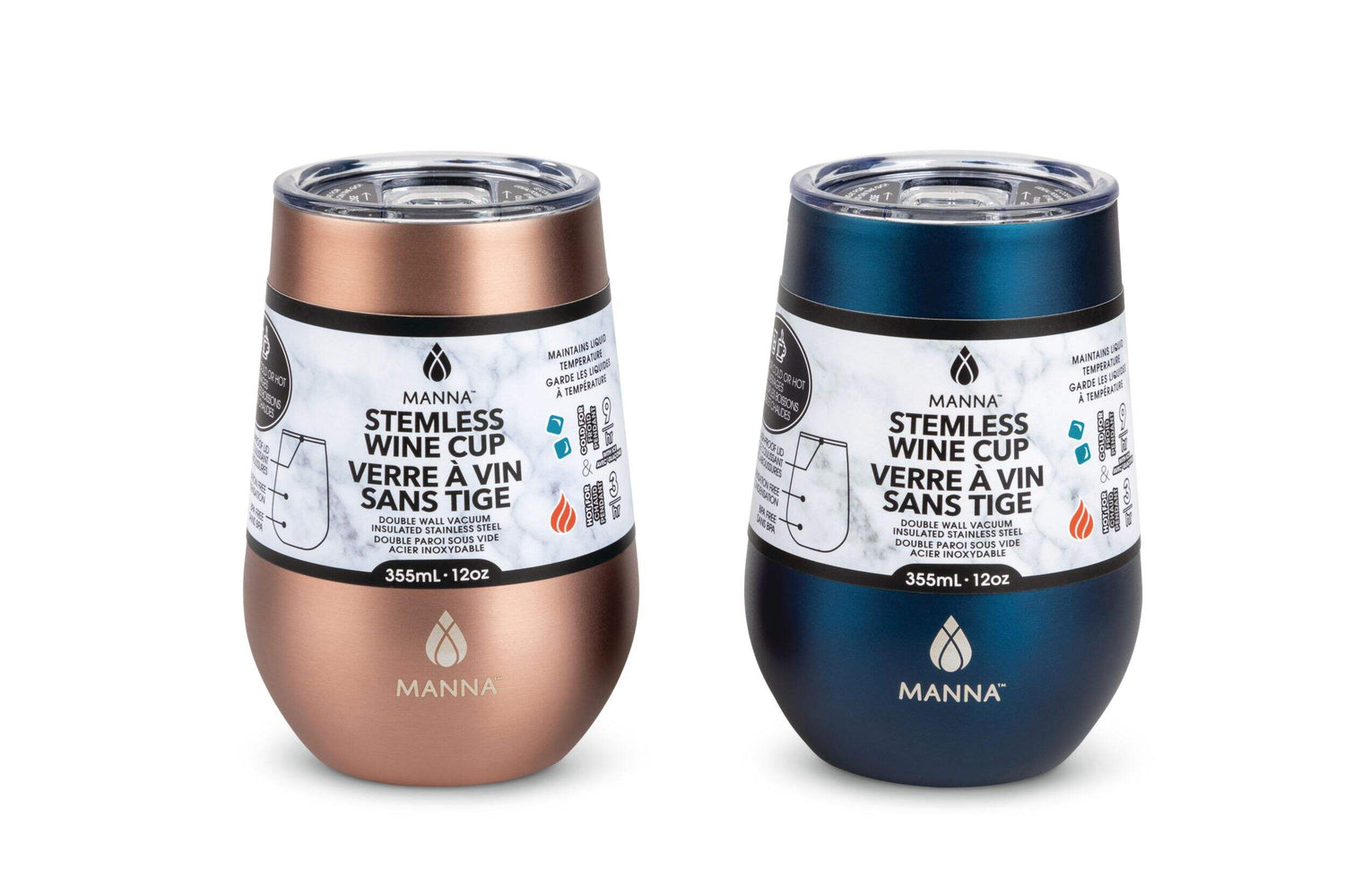 Manna Insulated Stainless Steel Stemless Wine Tumbler, 12-oz, 2-pk