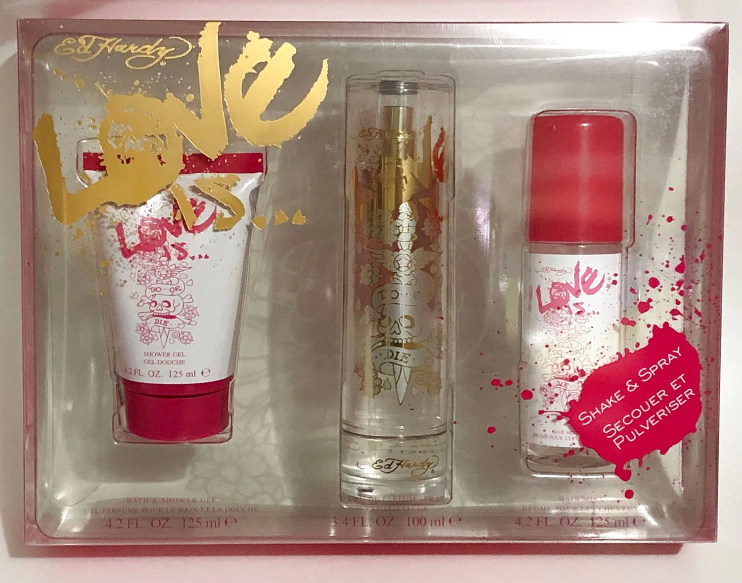 Ed Hardy Love is Fragrance Set of 3 (Perfume, Shower Gel, Hair Spray)
