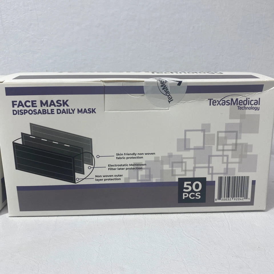 Texas Medical Technology Black 3-Ply Disposable Face Masks (50 pcs)